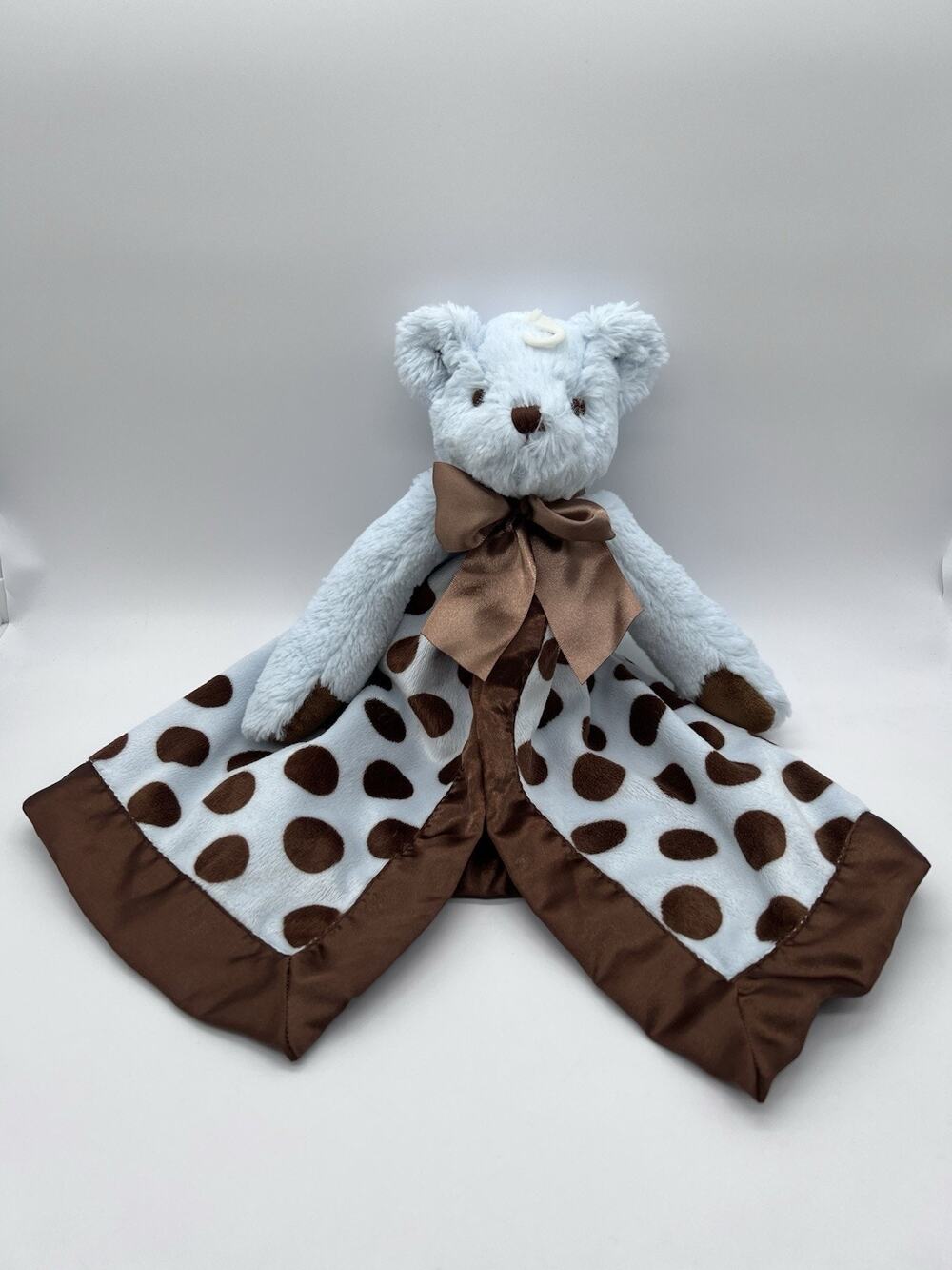 Bearington Baby Teddy Bear Lovey Plush Security Blanket Blue Brown Polka Dots